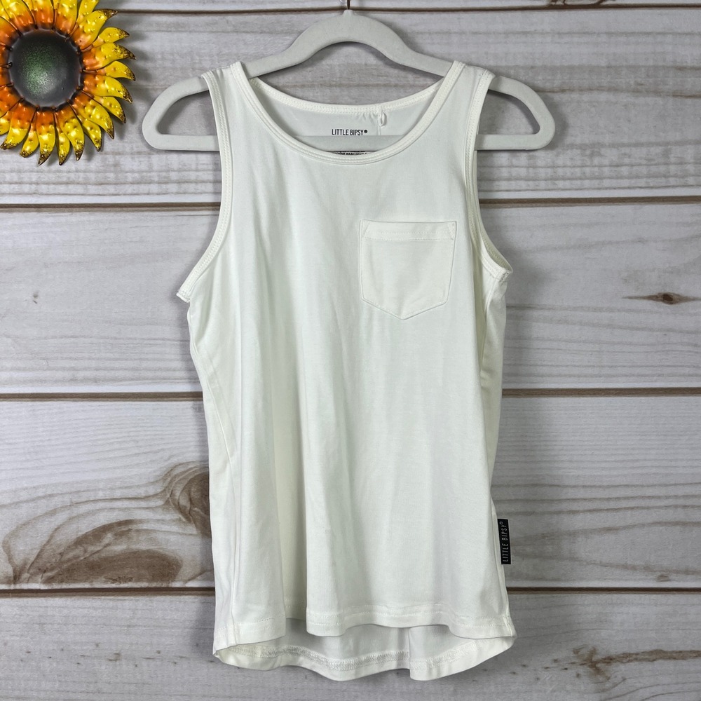 New‎ Little Bipsy Kids White Pocket Bamboo Tank Top Sleeveless Shirt Top 4T 5T